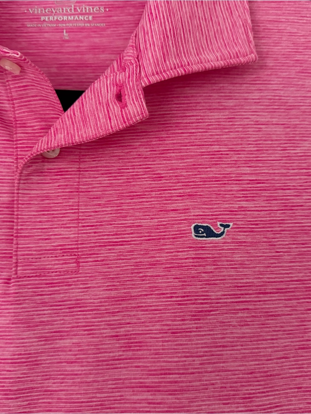 Vineyard Vines Hot Pink Heathered Performance Polo with White Logo